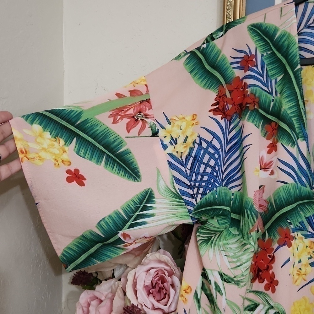 Fits S - large Floral Tropical kimono Coastal Beachy Vacation Lagenlook Bohemian - Picture 4 of 9